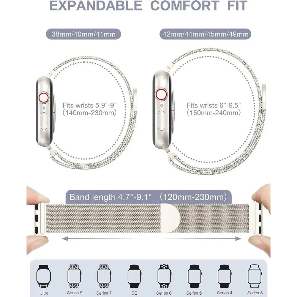 Women Stainless Steel Milanese Loop Apple Watch Magnetic Clasp Replacement Band - Picture 5 of 9